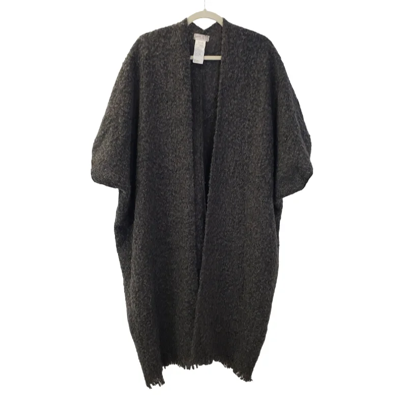 Free People Wool Blend Marled Textured Fringe Trim Poncho Sweater Hooded Caped Shawl Collar