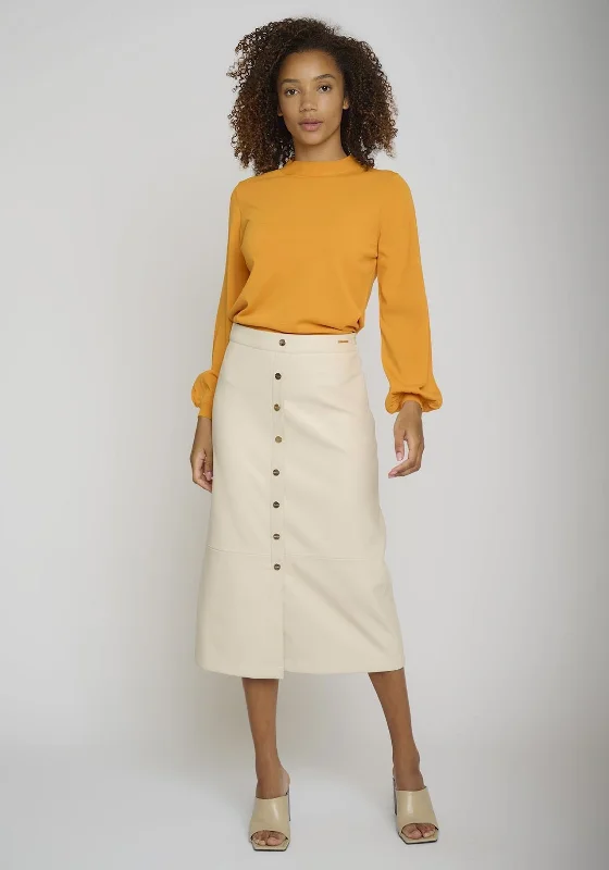 Rino & Pelle Sanaz Faux Leather Midi Skirt, Almond Milk flowy skirt hem