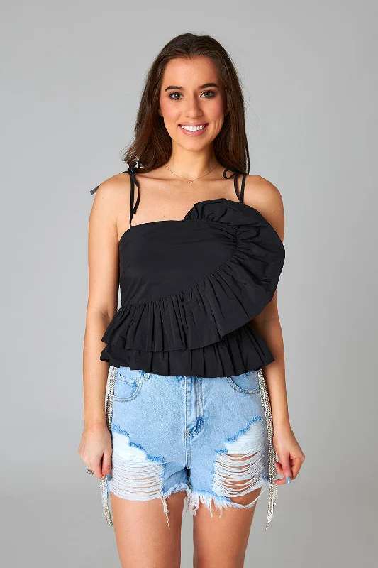 Beck Ruffle Tank Top - Black neon tank top