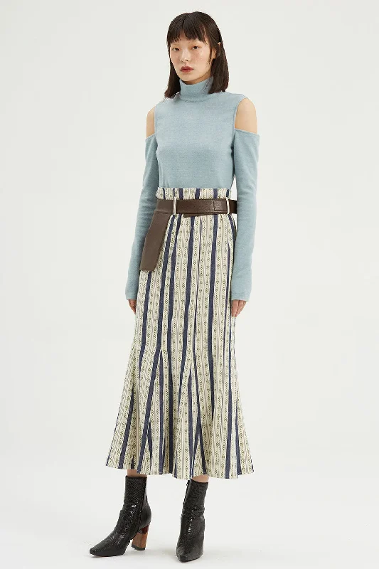 Fussed | Old-fashioned Blue Jacquard Pleated Skirt cashmere skirt rich