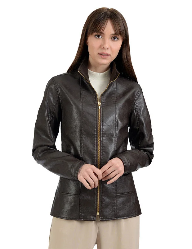 Nine West Women's Classic Zipper Jacket Boat Neck Shawl Collar Notched Collar