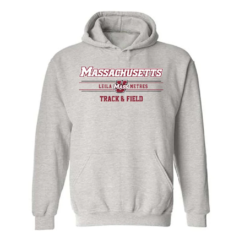 UMass - NCAA Women's Track & Field : Leila Metres - Classic Fashion Shersey Hooded Sweatshirt Hoodie with Raw Hem Edgy Unfinished UMass - NCAA Women's Track & Field : Leila Metres - Classic Fashion Shersey Hooded Sweatshirt Hoodie with Raw Hem Edgy Unfinished