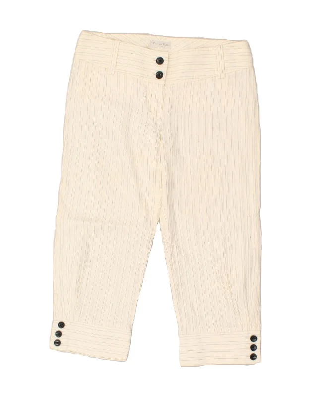 MASSIMO DUTTI Womens Straight Capri Trousers W28 L19 Off White Pinstripe Trousers Bridal Satin MASSIMO DUTTI Womens Straight Capri Trousers W28 L19 Off White Pinstripe Trousers Bridal Satin