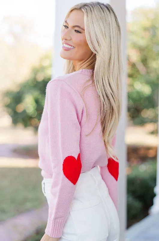 Show You Love Blush Heart Elbow Patch Sweater Lightweight Heavyweight Midweight