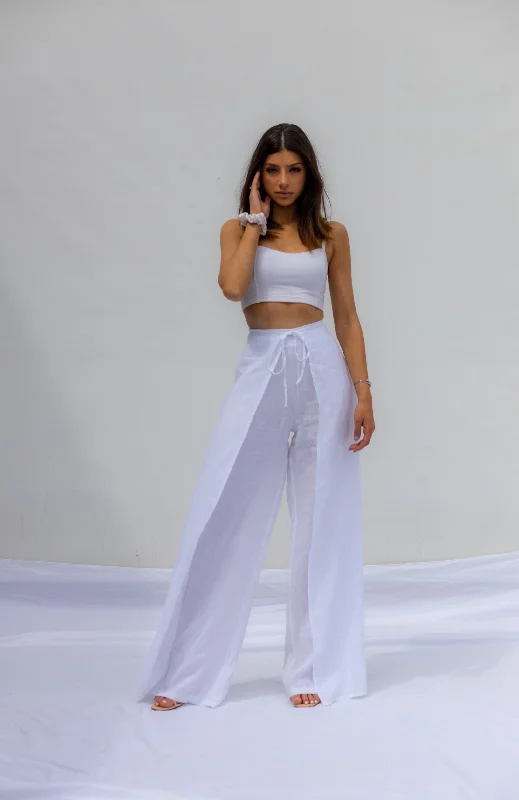 White Sicilia Layered Trousers - Blanco Trousers chic elegant