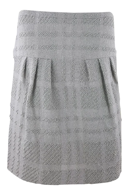 BURBERRY 100% Wool Self Check Grey Box Pleat Mini Skirt (M) cashmere skirt fine