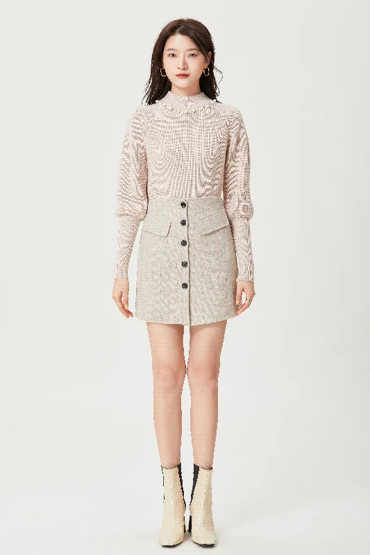 Fansilanen | Strap Beige Striped Wool Skirt satin skirt smooth