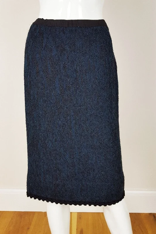 UNLABELLED Blue Wool and Metal Pencil Skirt (UK 08) leather skirt refined