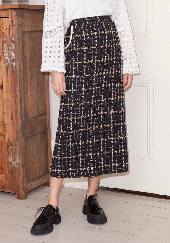 Jovonna Osakan Tweed Midi Skirt, Black cashmere skirt fine