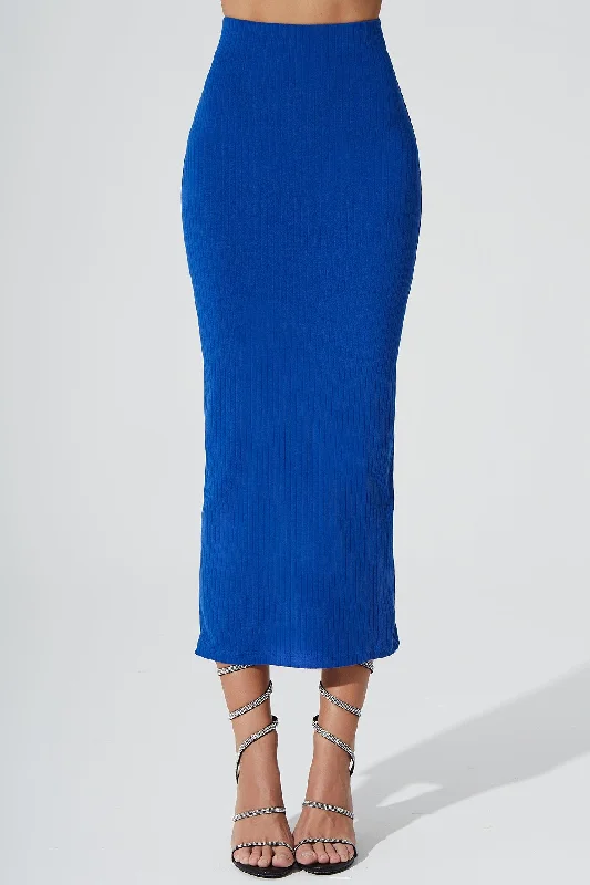 Calista Knitted Slit Skirt - Egyptian Blue chiffon skirt delicate