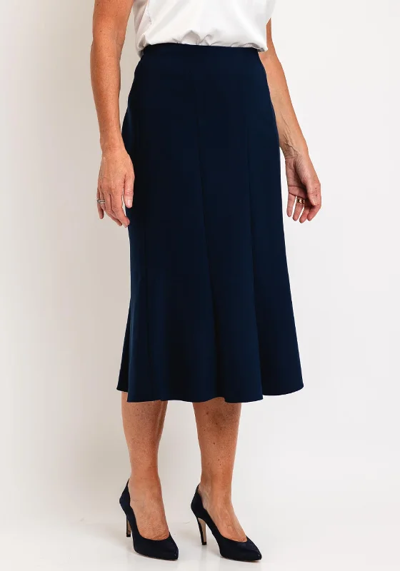 Avalon Panel Flared Midi Skirt, Navy leather skirt durable