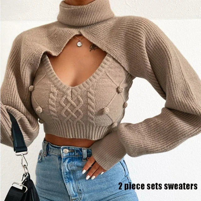 Estorenew Hairball 2 piece set women autumn winter turtleneck crop sweaters vest knit top Sexy backless knitted chic new jumper Denim Fabric Leather Fabric Suede Fabric Estorenew Hairball 2 piece set women autumn winter turtleneck crop sweaters vest knit top Sexy backless knitted chic new jumper Denim Fabric Leather Fabric Suede Fabric
