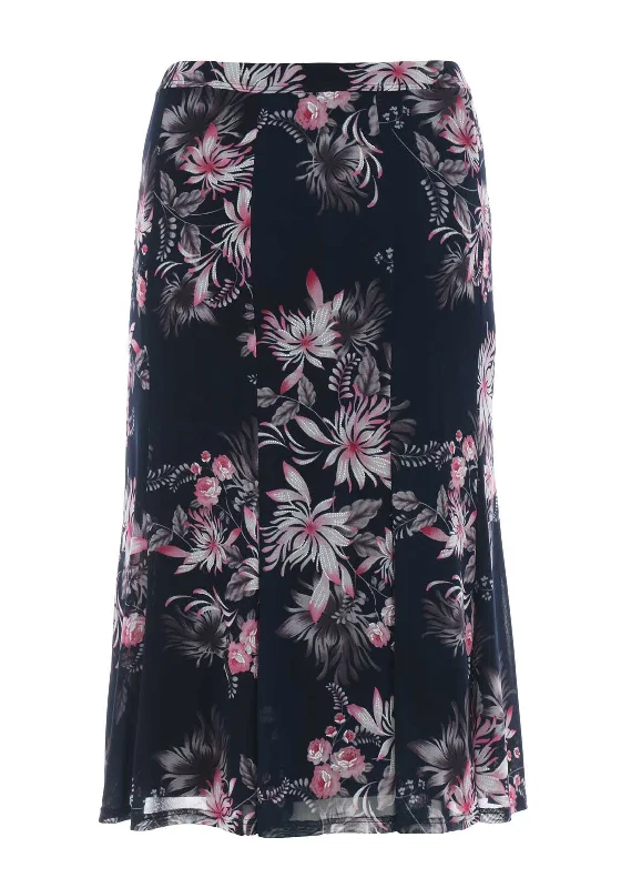 Eugen Klein Floral Mesh Midi Skirt, Navy belted skirt waist