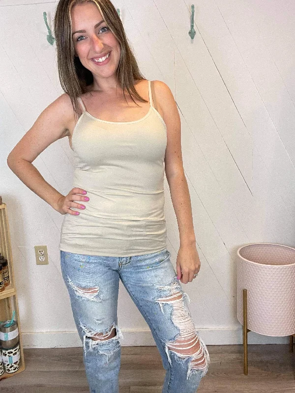 "The Cami" Fitted Stretchy Tank Top in Ivory teal tank top