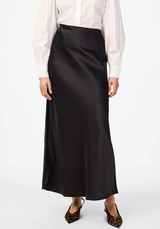 Y.A.S Pella Satin High Waisted Maxi Skirt, Black linen skirt light