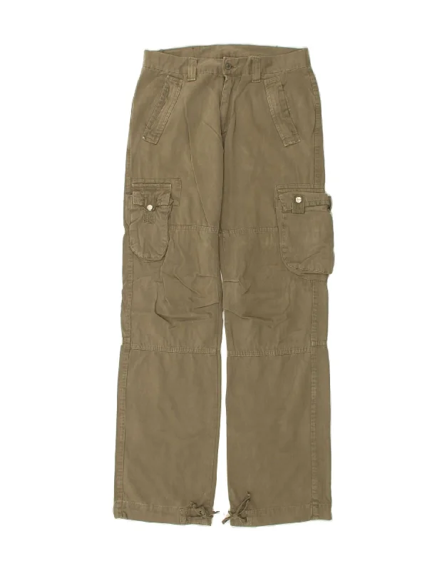 VINTAGE Womens Straight Cargo Trousers W32 L36 Khaki Cotton Trousers Fleece Cozy