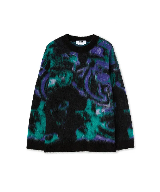 Rounded-collar sweater with "Magma" print Green Mesh Fabric Canvas Fabric Denim Fabric Rounded-collar sweater with "Magma" print Green Mesh Fabric Canvas Fabric Denim Fabric