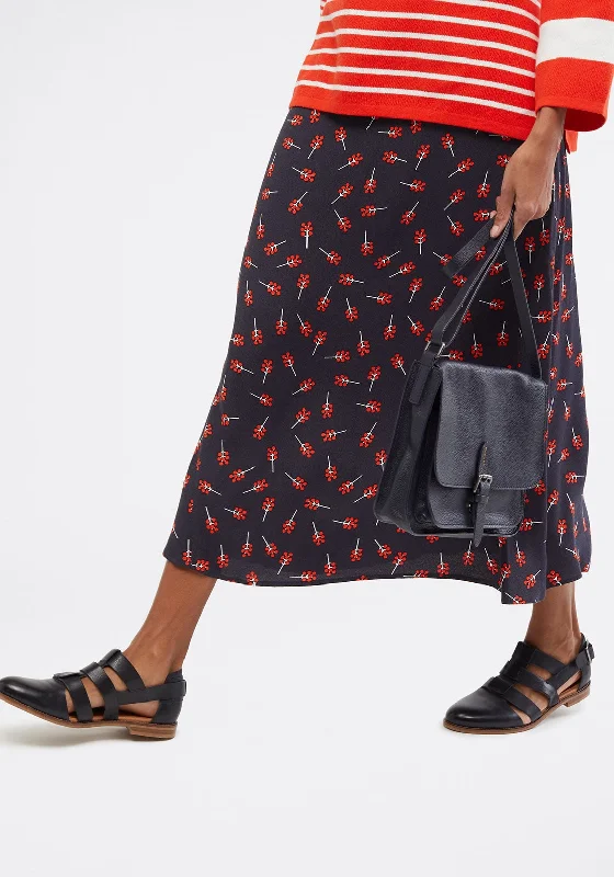 White Stuff Bouquet Bias Cut Midi Skirt, Navy cashmere skirt soft