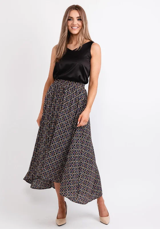 Seventy1 Geometric Print Midi Skirt, Black Multi linen skirt light