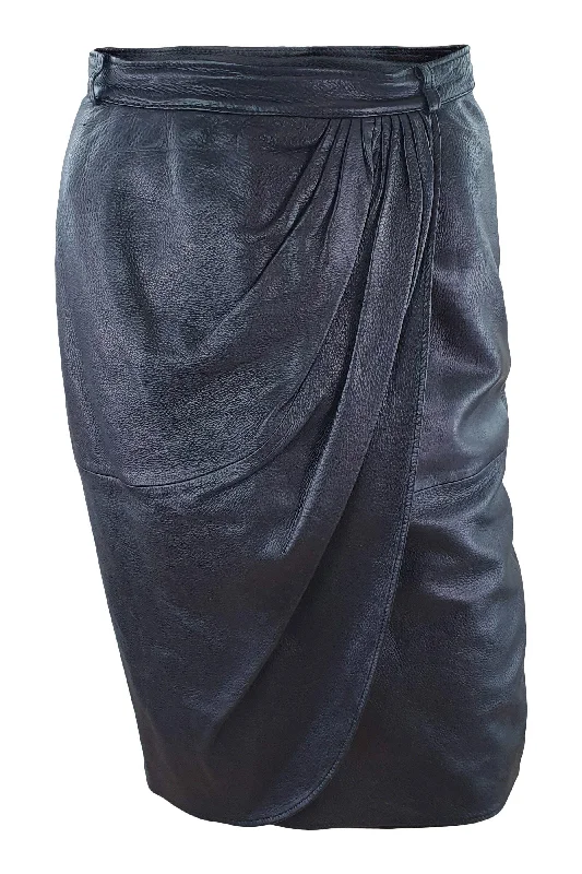 VALENTINO Black Leather Faux Wrap Front Knee Length Skirt (40) denim skirt durable