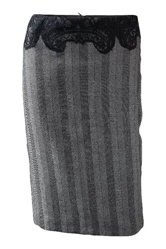 VERSACE Grey Wool Blend Lace Trim Pencil Skirt (UK 6) velvet skirt sumptuous