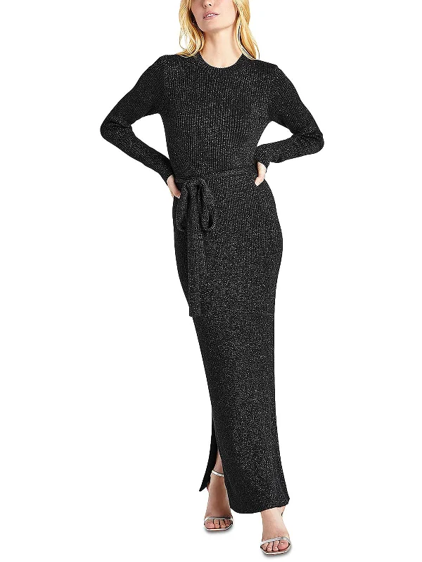 Koda Womens Ribbed Metallic Sweaterdress Ribbed Striped Patterned