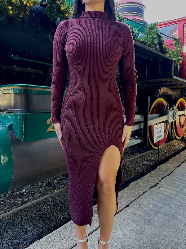 Plum Sweater Dress Toggled Drawstring Belted