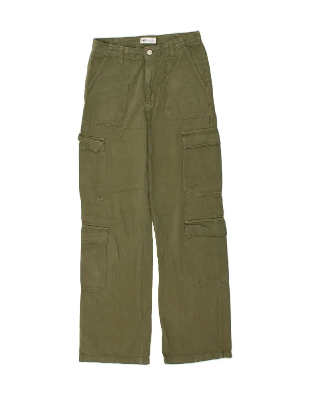 ZARA Womens Straight Cargo Trousers US 4 XS W26 L31 Khaki Trousers Cargo pockets