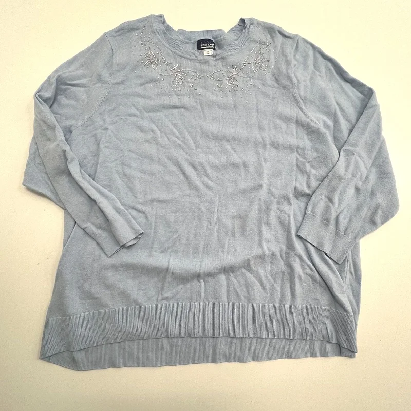 Basic Editions Winter Embellished Collar Sweater Light Blue Women's Size 3X Mesh Fabric Canvas Fabric Denim Fabric Basic Editions Winter Embellished Collar Sweater Light Blue Women's Size 3X Mesh Fabric Canvas Fabric Denim Fabric