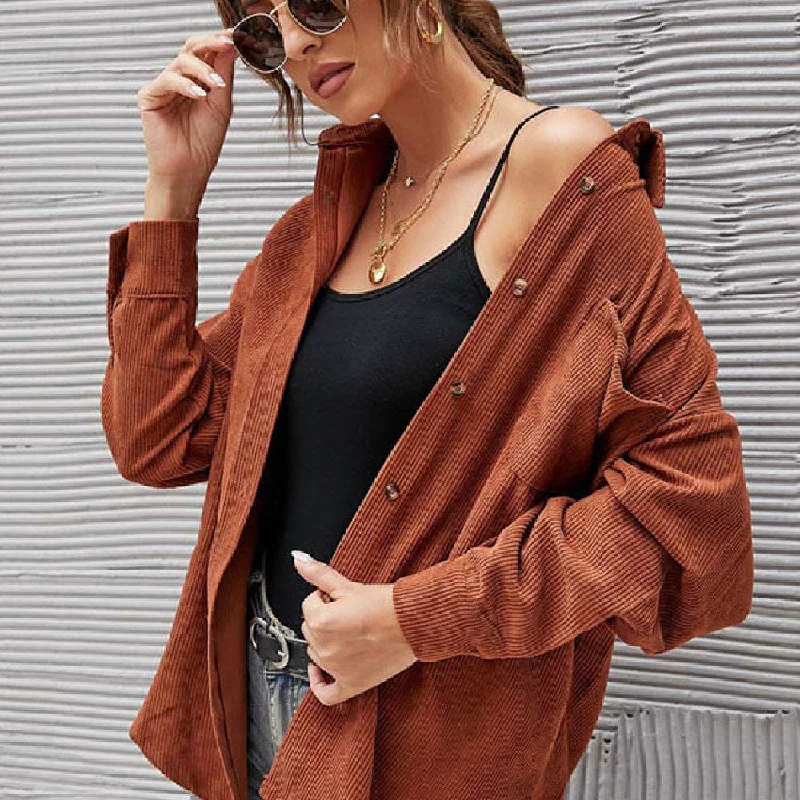 Women's Long Corduroy Shirt Jacket with Buttons - Autumn Edition Zippered Jacket Buttoned Jacket Snapped Jacket Women's Long Corduroy Shirt Jacket with Buttons - Autumn Edition Zippered Jacket Buttoned Jacket Snapped Jacket