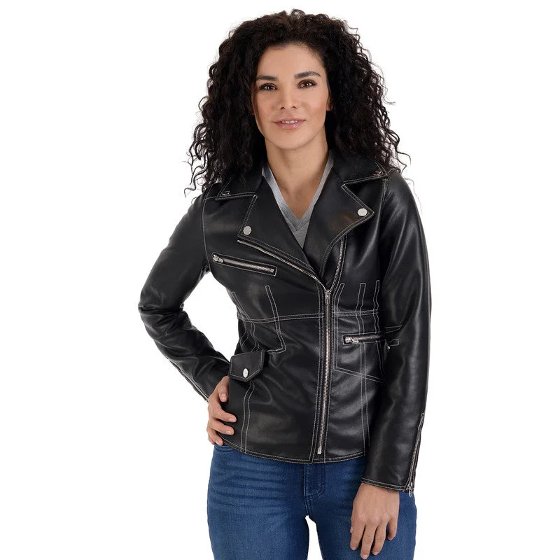 Nine West Women's Biker Jacket Zippered Jacket Buttoned Jacket Snapped Jacket