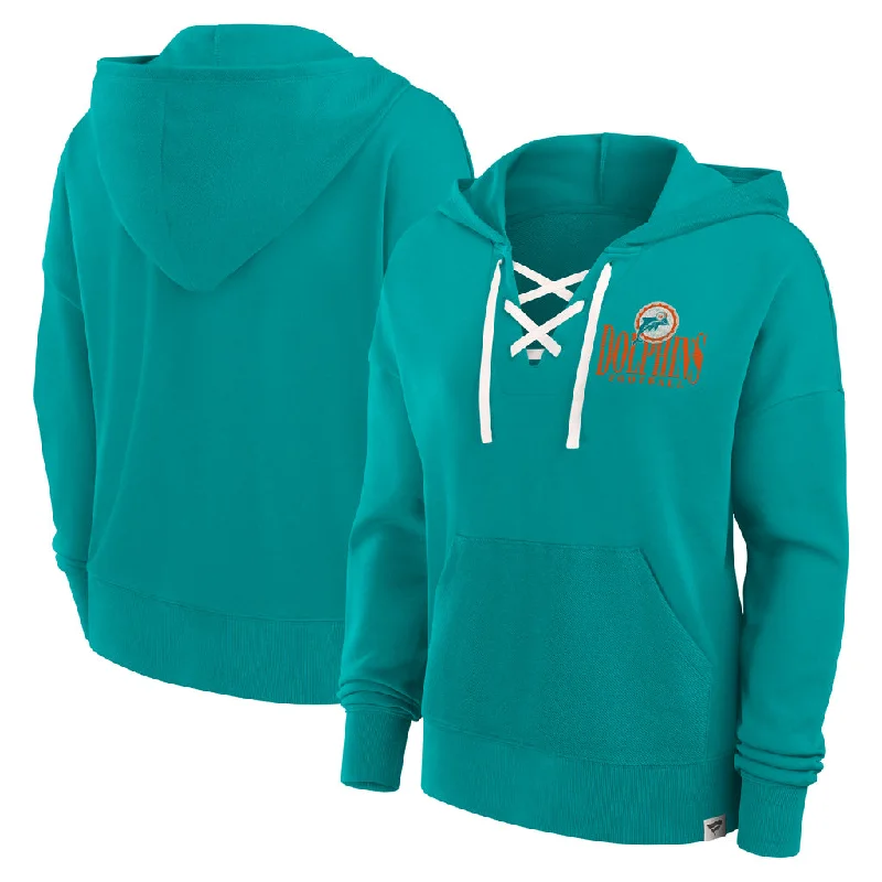 NFL Miami Dolphins Women's Fanatics Blitz Left Lace Up Hoodie Hoodie with Illustration Artistic Creative NFL Miami Dolphins Women's Fanatics Blitz Left Lace Up Hoodie Hoodie with Illustration Artistic Creative