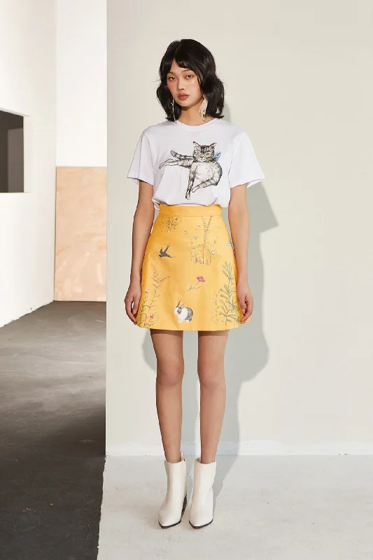 XUNRUO | Yellow Animal Print Skirt silk skirt lustrous