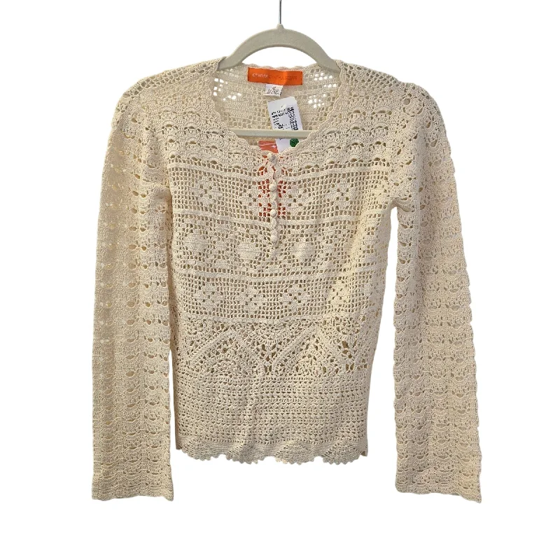 NWT Cynthia Steffe Crochet Half Button Closure Sweater Size XS Striped Floral Plaid