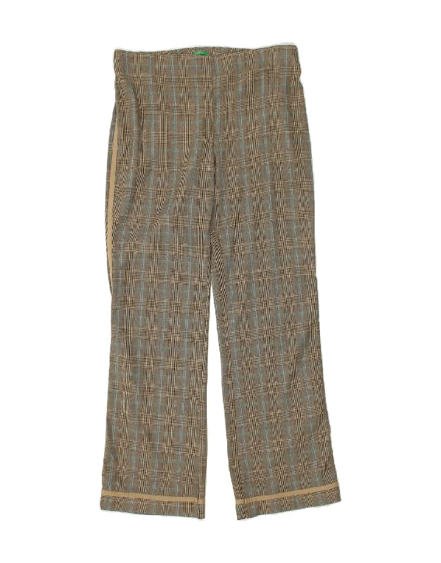 BENETTON Womens Bootcut Chino Trousers Small W34 L31 Grey Check Polyester Trousers Evening Elegant BENETTON Womens Bootcut Chino Trousers Small W34 L31 Grey Check Polyester Trousers Evening Elegant