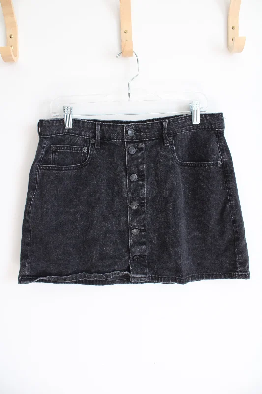 American Eagle Super Hi-Rise A-Line Black Button Down Denim Mini Skirt | 12 velvet skirt rich