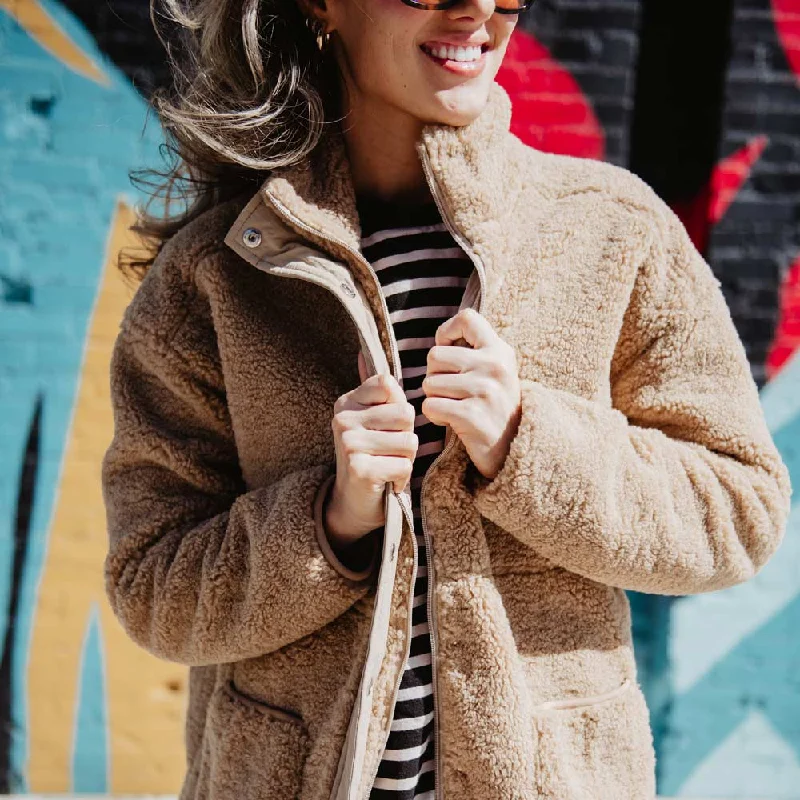 Oversized Sherpa Jacket Welt Pockets Slit Pockets Flap Pockets