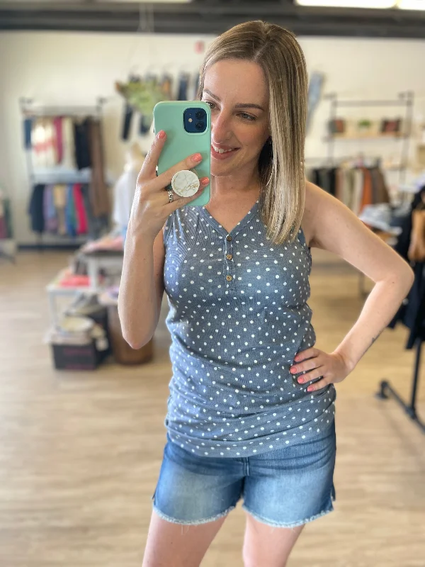 Addison Henley Tank - Navy Dot breathable tank top
