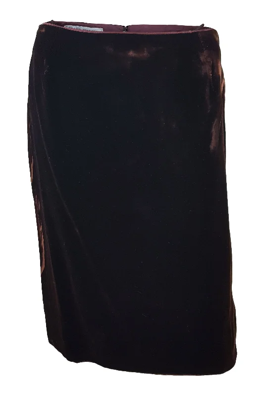 FRANK TIGNINO Brown Knee Length Velvet Skirt (UK 10) cashmere skirt soft