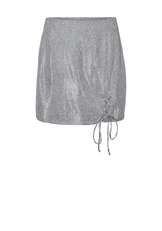 SOMETHINGNEW Kloe Tie Drawstring Mini Skirt, Silver linen skirt airy