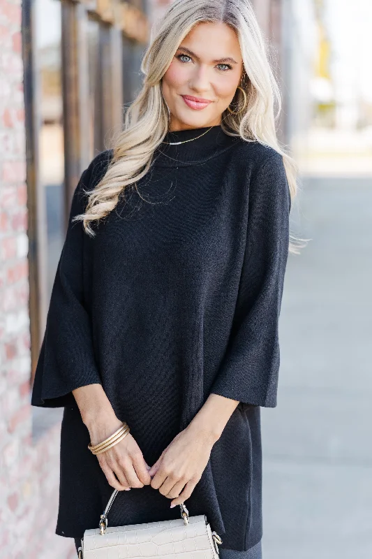 With Ease Black Mock Neck Sweater Tunic Terry Blend Velvet Blend Canvas Blend