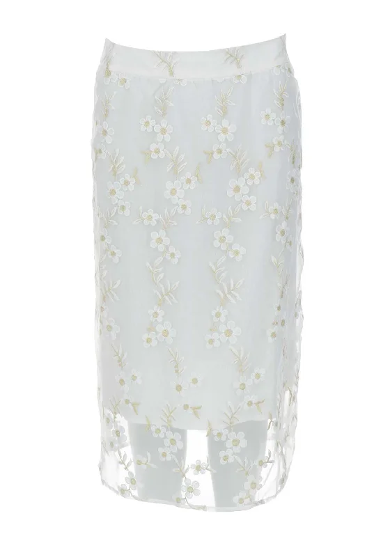 Traffic People Embroidered Marvel Midi Skirt, White pencil skirt chic