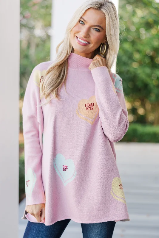 Love In The Air Blush Candy Heart Sweater Print Jacquard Patchwork