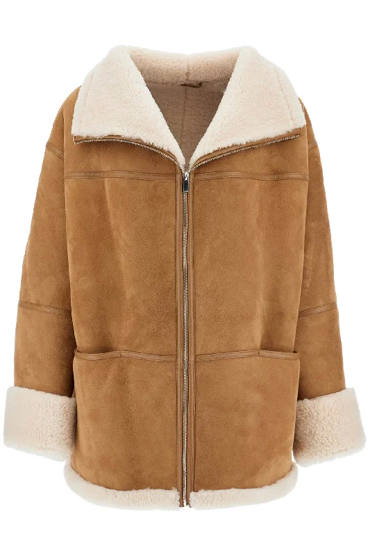 Toteme Women's Biscuits Shearling Lamb Leather Jacket With Wide Collar Print Jacket Jacquard Jacket Patchwork Jacket Toteme Women's Biscuits Shearling Lamb Leather Jacket With Wide Collar Print Jacket Jacquard Jacket Patchwork Jacket