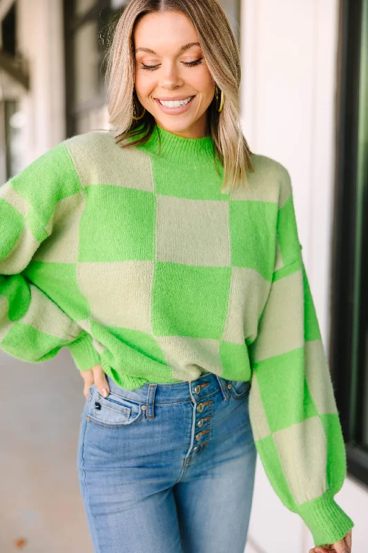Better Together Lime Green Checkered Sweater Knit Fabric Woven Fabric Fleece Fabric