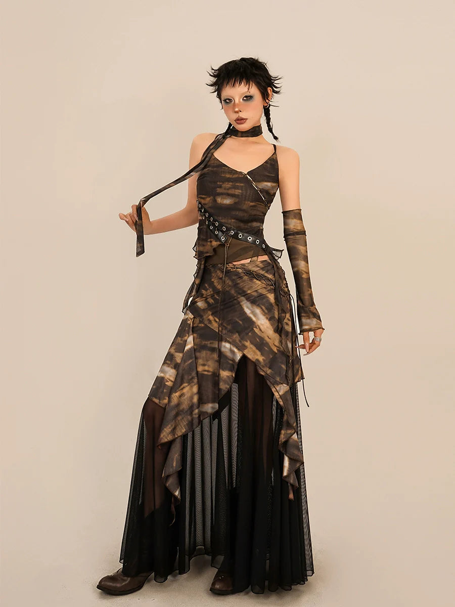 Nico Molly Abstract Tie-Dye Asymmetrical Skirt - Brown and Black cashmere skirt fine Nico Molly Abstract Tie-Dye Asymmetrical Skirt - Brown and Black cashmere skirt fine