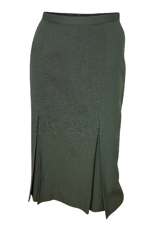 LANVIN Vintage Khaki Green Double Split Midi Skirt (FR 34) corduroy skirt textured