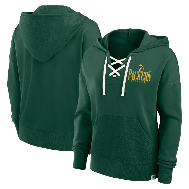 NFL Green Bay Packers Women's Fanatics Blitz Left Lace Up Hoodie Hoodie with Exposed Zipper Edgy Industrial NFL Green Bay Packers Women's Fanatics Blitz Left Lace Up Hoodie Hoodie with Exposed Zipper Edgy Industrial