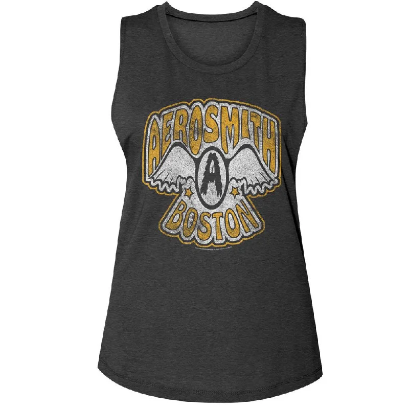 Women Exclusive AEROSMITH Muscle Tank, Vtg Logo Boston stylish tank top