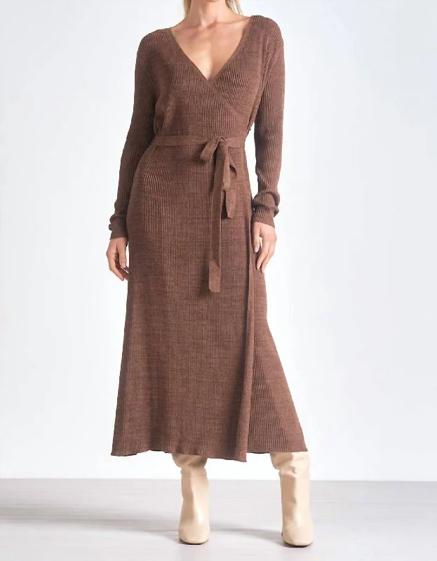 Wrap Sweater Dress In Brown Lightweight Heavyweight Midweight